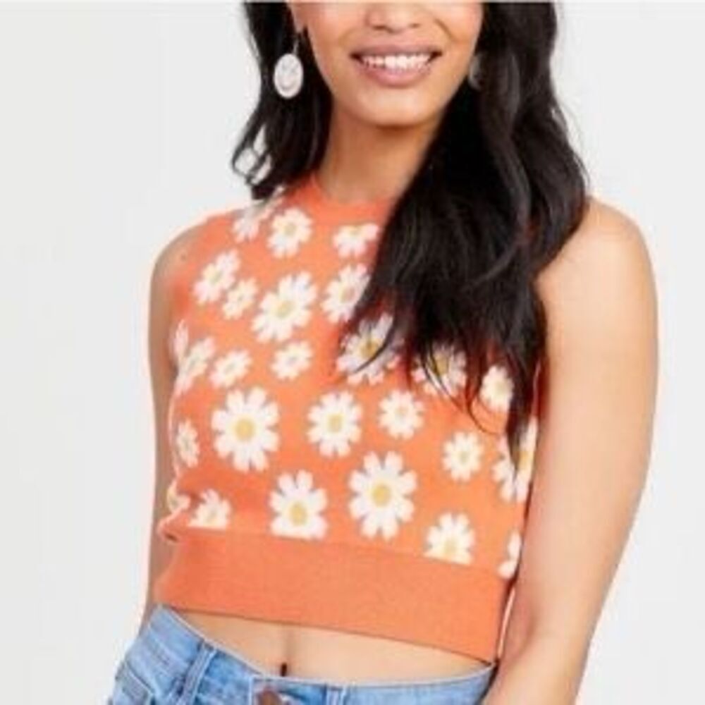 Altard State Orange Floral Sweater Vest Size Large